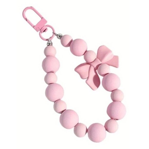 Pink Acrylic Beaded Phone Charm & Bag Charm Wristlet Cute Aesthetic Bracelet - Picture 1 of 4